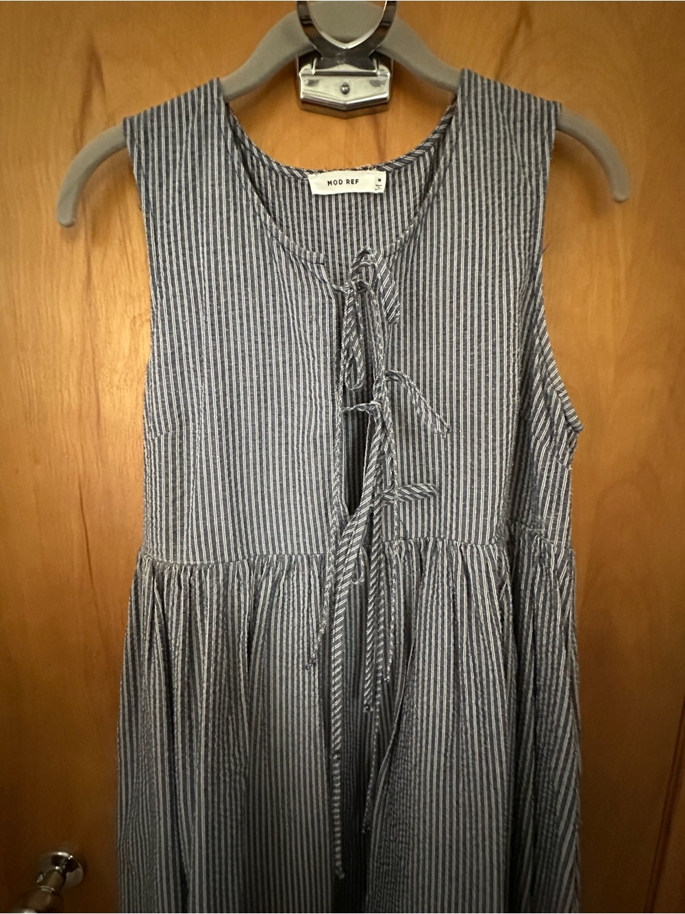 Neuflora / Mod Ref - Ada Dress - Navy & White Vertical Stripe Tie-Front Dress